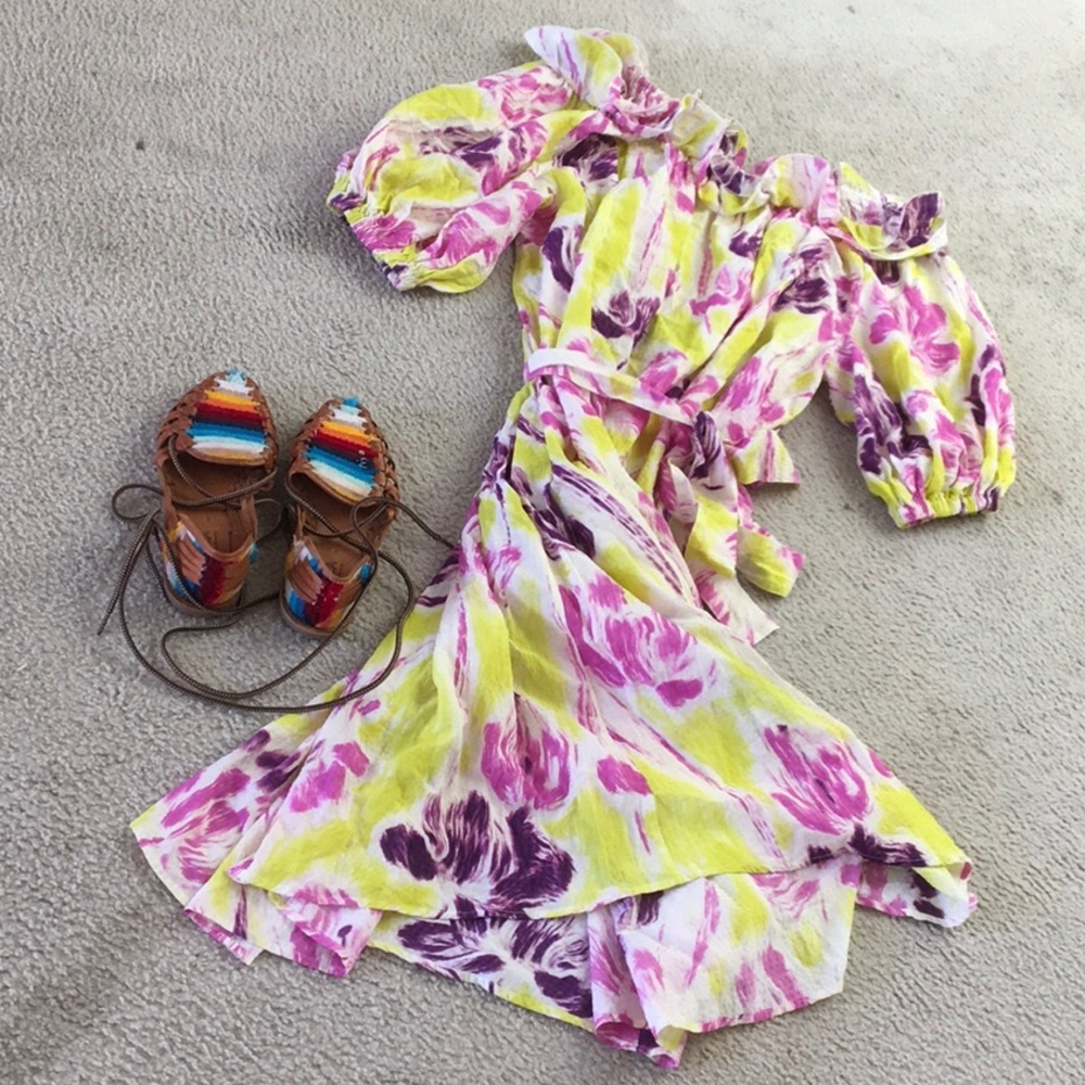 ADDICTED TO ESSENTIEL/PURPLE & YELLOW WATERCOLOR OFF THE MAXI DRESS/NEW